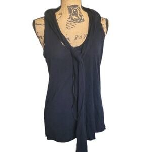 XS Elizabeth and James black cotton knit tank top with attached silk scarf